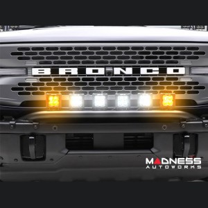 Ford Bronco Bumper Bar - Front - Factory Bumper - ZROADZ - Bumper Top Mount - w/ 4x 3 Inch White & 2x 3 Inch Amber LED Pods